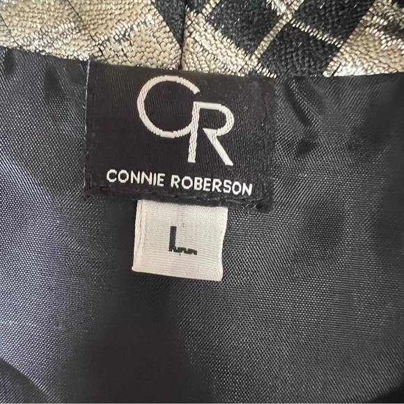 CONNIE ROBERSON Silk Silver Metallic Topper Jacket Blazer Open Jacquard Sz Large - Picture 8 of 9